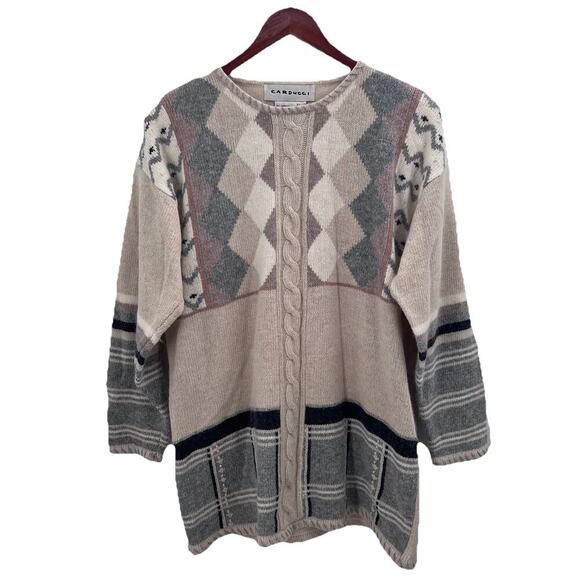 Vintage 80s Carducci Oversized Argyle Lambswool Angora Sweater Womens Large - Picture 1 of 8